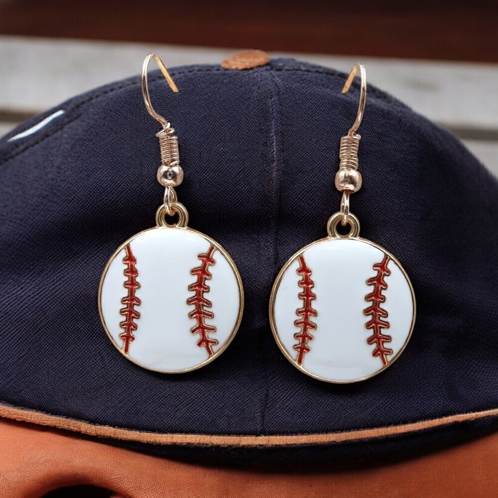 Baseball Enamel Drop Earrings | Handmade - Picture 4 of 5